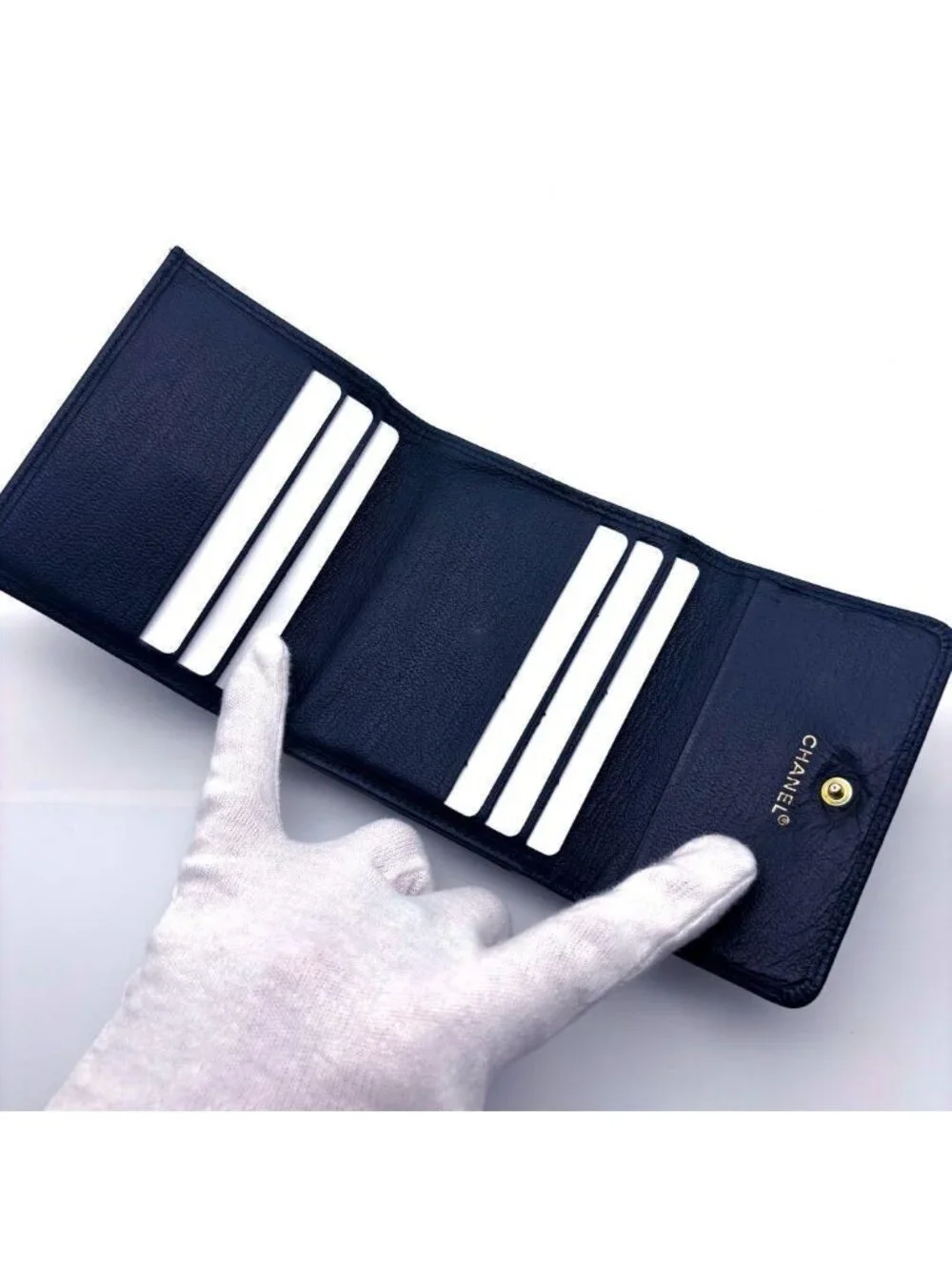 Chanel Wallet CC Logo Hook Trifold Navy
